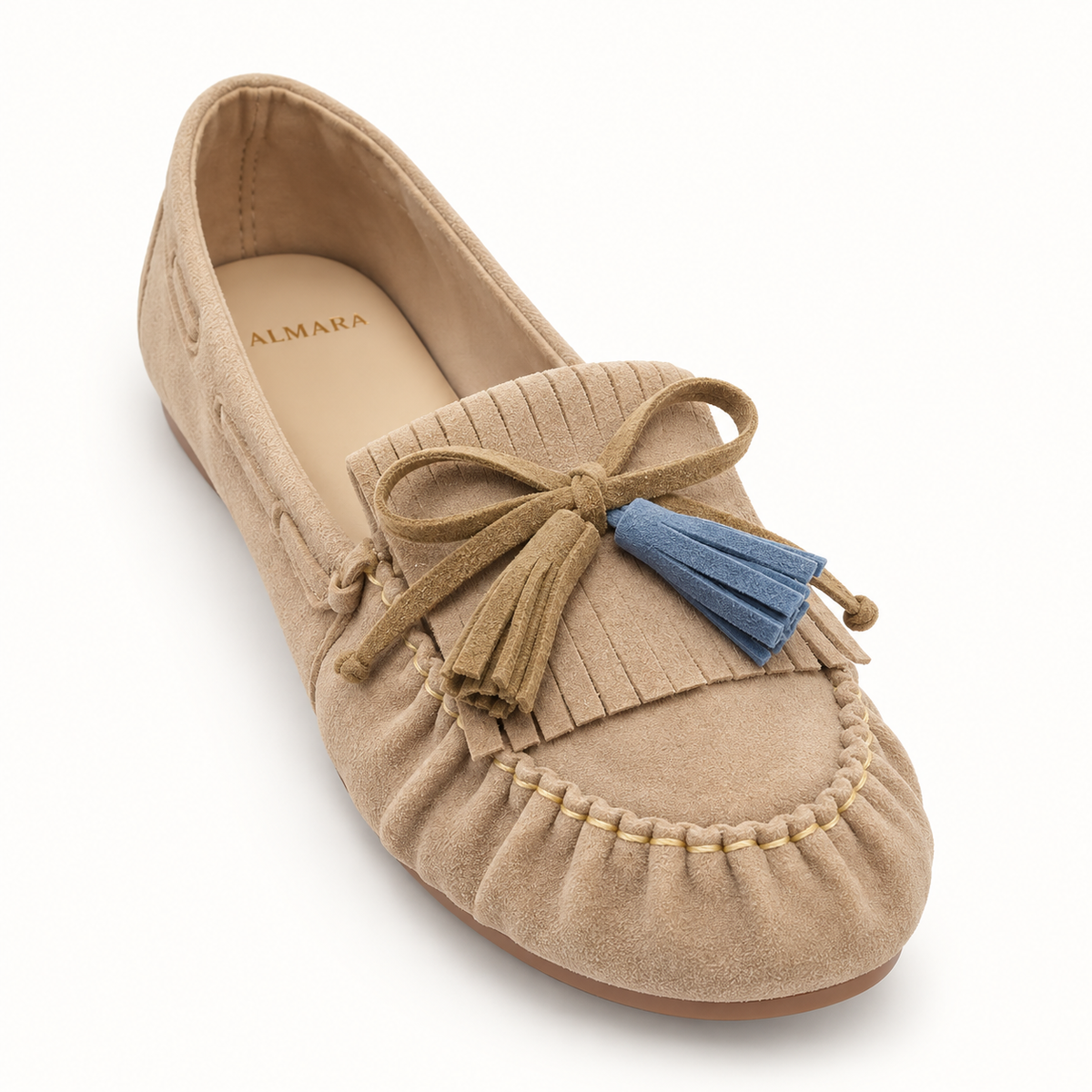 Mocasines Firenze en carnaza con flecos y lazo