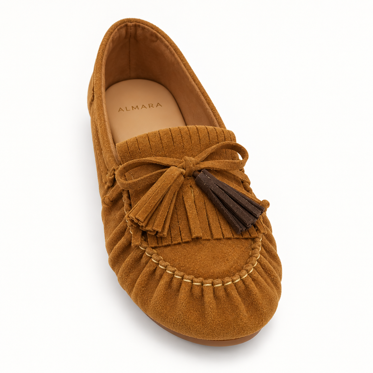 Mocasines Firenze en carnaza con flecos y lazo