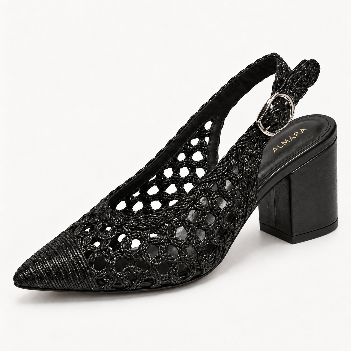 Sandalias Ofelia de tacón ancho y tejido plateado